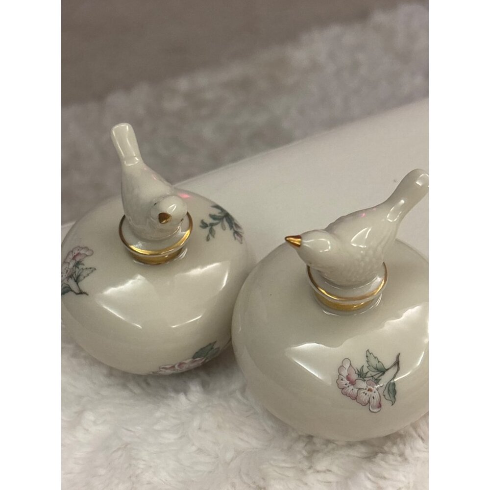 Lenox Serenade™ Porcelain Perfume Bottles  Pair Bird Stoppers, 24k Gold Trim,USA - Picture 4 of 15